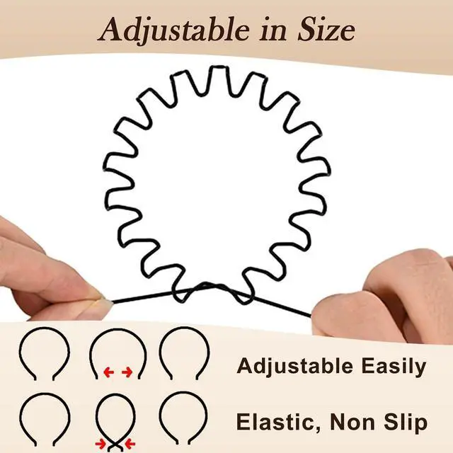 Alt view image 4 of 6 - Metal Headband for Men, Zigzag Wire with Teeth, Non-Slip Adjustable 6 Pack | Men's Zigzag Wire Headband with Non-Slip Teeth Adjustable Fit for Long Hair, Curly Hair, Workouts & Daily Wear