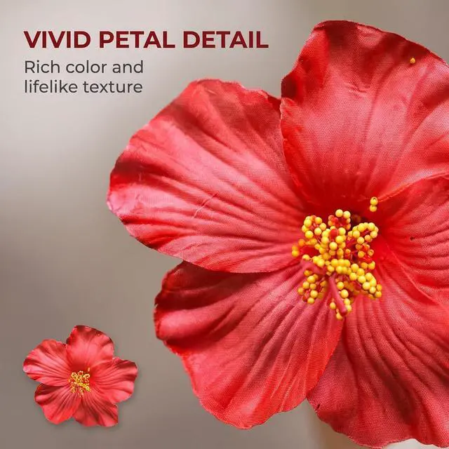 Alt view image 5 of 7 - Red 8 cm Hawaiian Flower Hair Clip for Women Girls Fashion Bohemian Flowers Hair Accessory for Dancer Bridal Wedding Beach Party, Decorations (2Pcs)