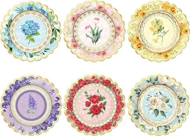 Main image of 48 Pcs Floral Paper Plates 7 inch, Vintage Flower Tea Party Scalloped Plates Disposable Cake Dessert Plate for Baby Shower Bridal Shower Birthday Wedding Party Decorations (Floral)
