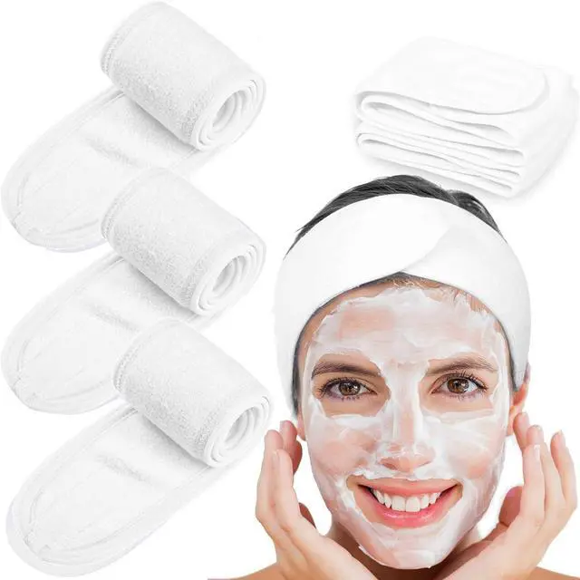 Main image of Whaline Spa Headband 4 Pcs White Makeup Hair Band Facial Head Wrap Hair Tie | Stretchy Terry Cloth Spa Headband for Face Wash Bath Makeup and Sport
