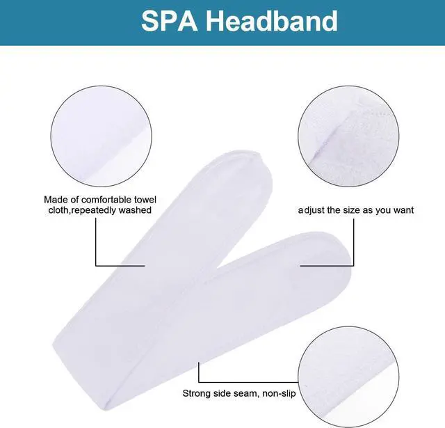 Alt view image 4 of 7 - Whaline Spa Headband 4 Pcs White Makeup Hair Band Facial Head Wrap Hair Tie | Stretchy Terry Cloth Spa Headband for Face Wash Bath Makeup and Sport