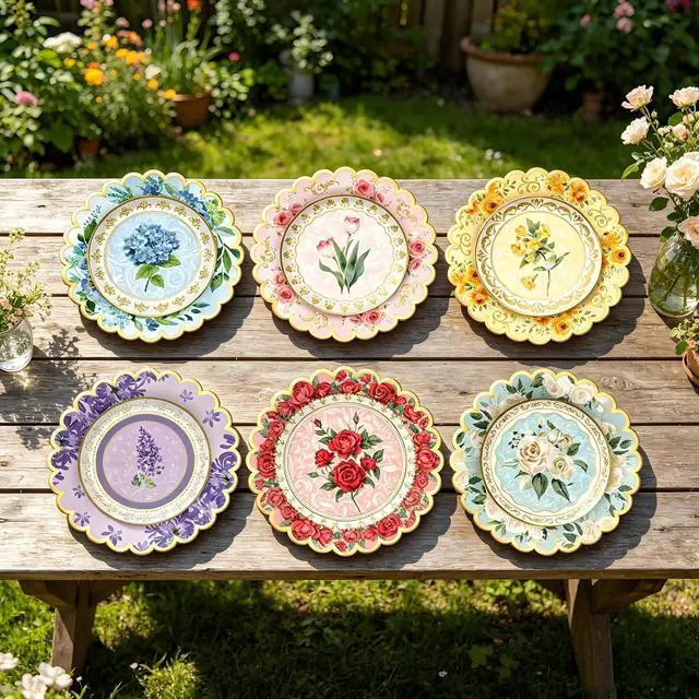 Alt view image 7 of 7 - 48 Pcs Floral Paper Plates 7 inch, Vintage Flower Tea Party Scalloped Plates Disposable Cake Dessert Plate for Baby Shower Bridal Shower Birthday Wedding Party Decorations (Floral)