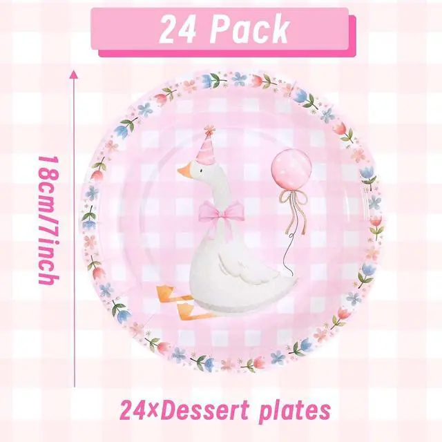 Alt view image 2 of 7 - 24Pcs One Silly Goose Paper Plates Goose Birthday Decoration 7 inch Plate Pack Disposable Tableware for Baby Shower Girl Birthday Party Supplies