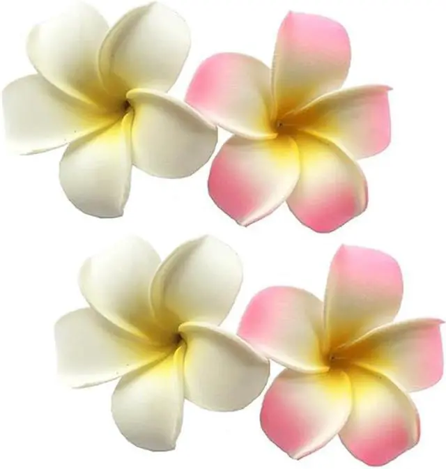 Main image of 4Pcs White and Pink Hawaiian Frangipani Plumeria Foam Head Flower Clips,Bridal Wedding Party Beach Hair Clip Hair Clips Hair Accessories(7cm)