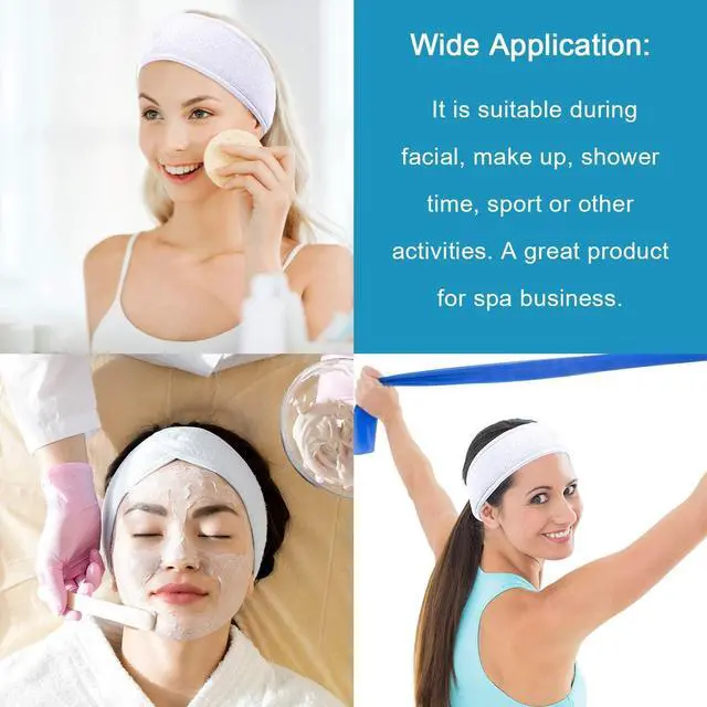 Alt view image 7 of 7 - Whaline Spa Headband 4 Pcs White Makeup Hair Band Facial Head Wrap Hair Tie | Stretchy Terry Cloth Spa Headband for Face Wash Bath Makeup and Sport