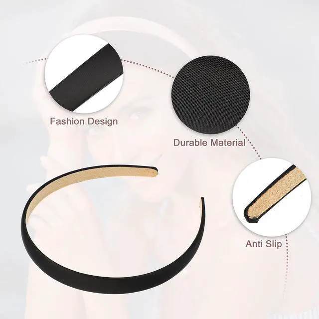 Alt view image 3 of 7 - VOCOSTE 2Pcs Satin Headbands, Anti-Slip Solid Headband, Black&White | 0.63 Inch Wide, Stays Put Without Pulling, No Ear Pinching, No Head Tightness, Comfortable, Versatile for Daily Use