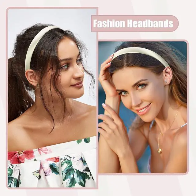 Alt view image 2 of 7 - VOCOSTE 2Pcs Satin Headbands, Anti-Slip Solid Headband, Black&White | 0.63 Inch Wide, Stays Put Without Pulling, No Ear Pinching, No Head Tightness, Comfortable, Versatile for Daily Use