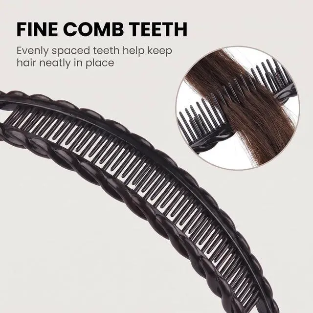 Alt view image 3 of 7 - 3Pcs Banana Hair Clips for Thick Curly Hair - Black and Brown and White Tortoise Clips, Vintage Clincher Combs for Women, Girls - Non-Slip Fish Grip Slides, 80s Retro Hair Accessories
