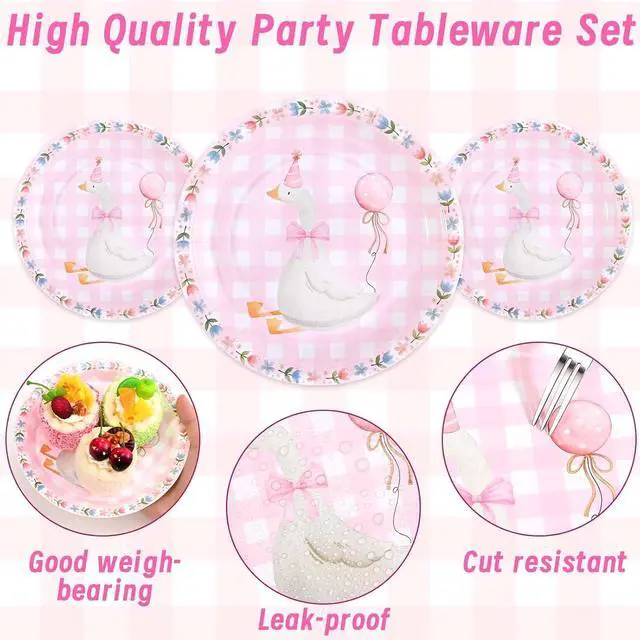 Alt view image 3 of 7 - 24Pcs One Silly Goose Paper Plates Goose Birthday Decoration 7 inch Plate Pack Disposable Tableware for Baby Shower Girl Birthday Party Supplies