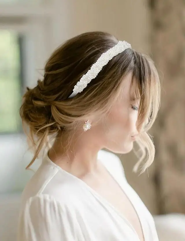 Alt view image 5 of 7 - WOVOWOVO Thin Pearl Headbands for Women, 2 Packs Non Slip Hairbands Comfortable Boho Head Bands for Long and Short Hair, Braided Pearls Headband Hair Accessories