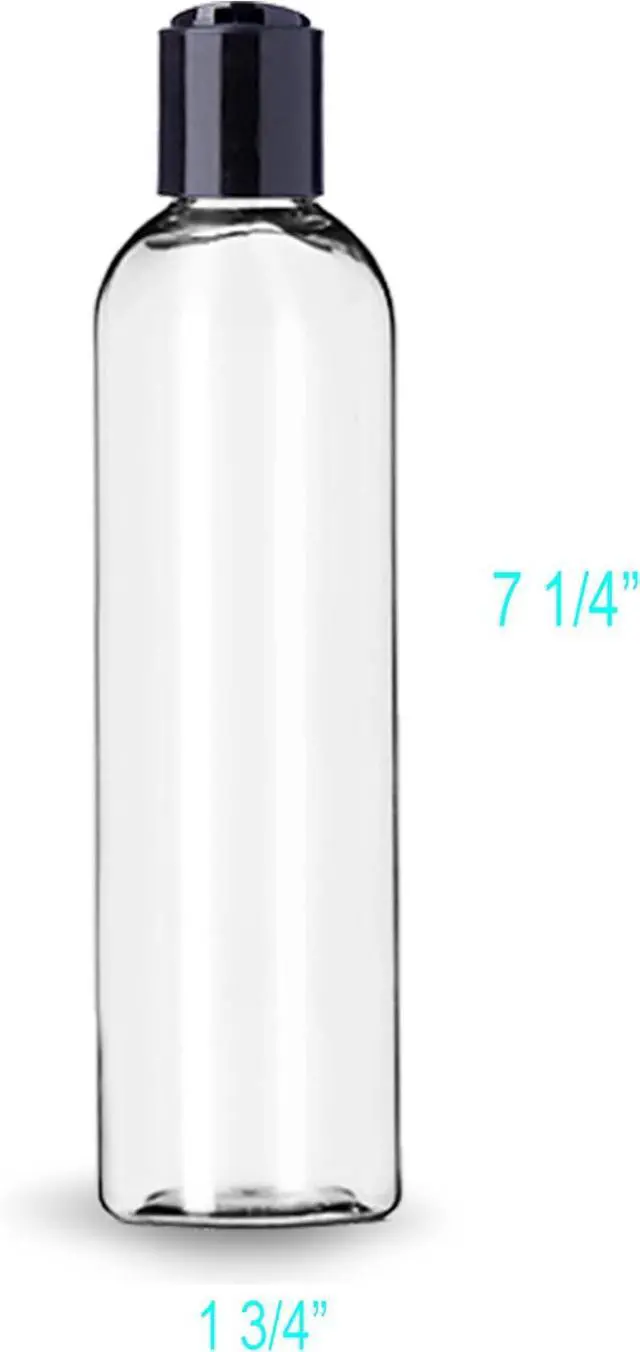 Alt view image 3 of 5 - ljdeals 8 oz Clear Plastic Empty Bottles with Black Disc Top Caps, Refillable Containers for Shampoo, Lotions, Cream and More Pack of 2, BPA Free, Made in USA