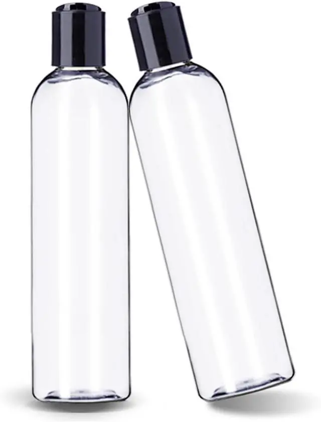 Alt view image 2 of 5 - ljdeals 8 oz Clear Plastic Empty Bottles with Black Disc Top Caps, Refillable Containers for Shampoo, Lotions, Cream and More Pack of 2, BPA Free, Made in USA