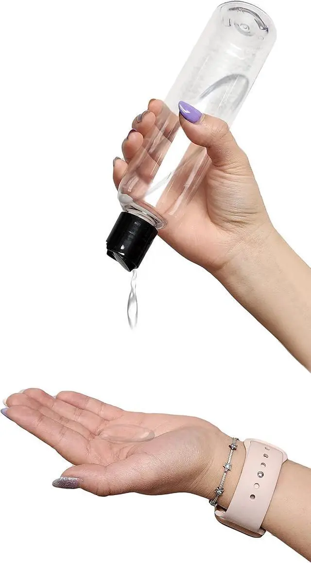 Alt view image 4 of 5 - ljdeals 8 oz Clear Plastic Empty Bottles with Black Disc Top Caps, Refillable Containers for Shampoo, Lotions, Cream and More Pack of 2, BPA Free, Made in USA