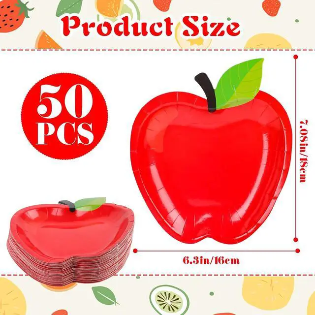 Alt view image 2 of 7 - FOIMAS 50pcs Apple Shaped Paper Plates,Back to School Plates First Day of School Disposable Tableware Plate for Back to School Teacher Appreciation Party Supply