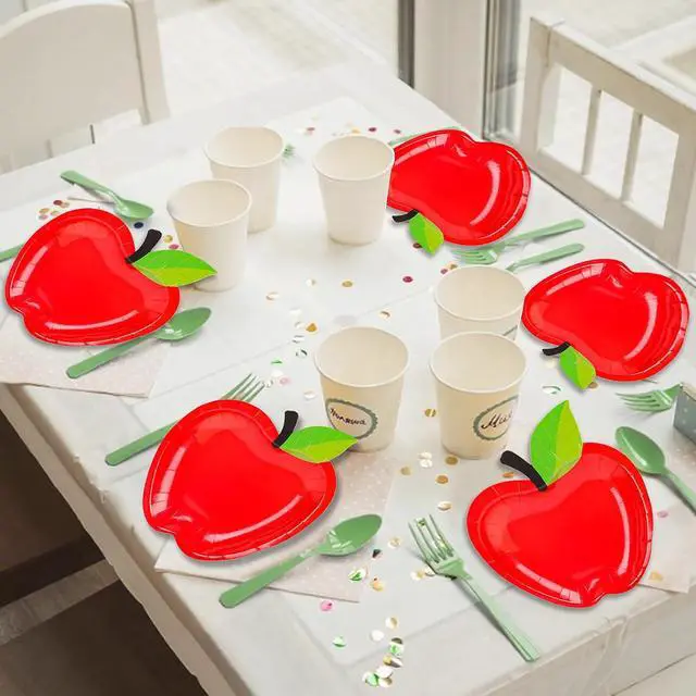 Alt view image 5 of 7 - FOIMAS 50pcs Apple Shaped Paper Plates,Back to School Plates First Day of School Disposable Tableware Plate for Back to School Teacher Appreciation Party Supply