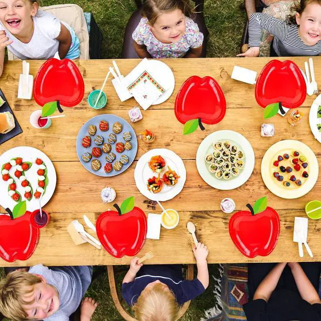 Alt view image 4 of 7 - FOIMAS 50pcs Apple Shaped Paper Plates,Back to School Plates First Day of School Disposable Tableware Plate for Back to School Teacher Appreciation Party Supply