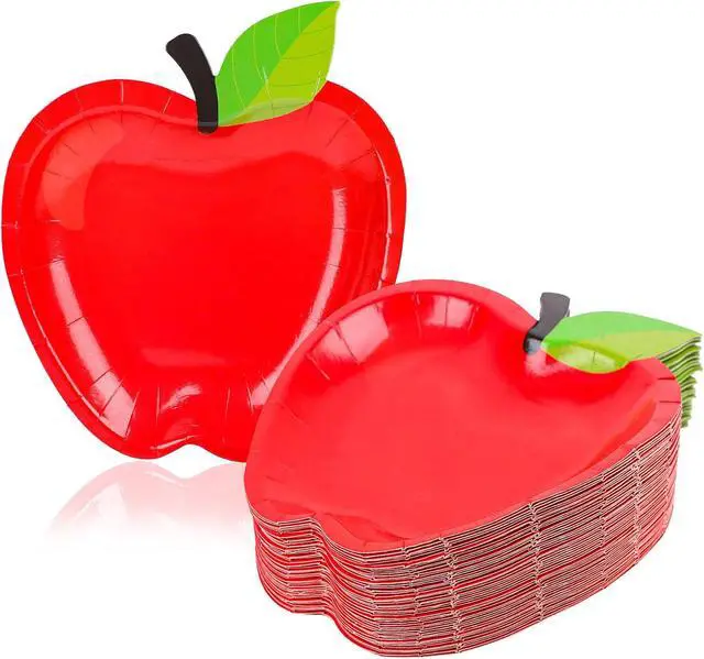 Alt view image 7 of 7 - FOIMAS 50pcs Apple Shaped Paper Plates,Back to School Plates First Day of School Disposable Tableware Plate for Back to School Teacher Appreciation Party Supply