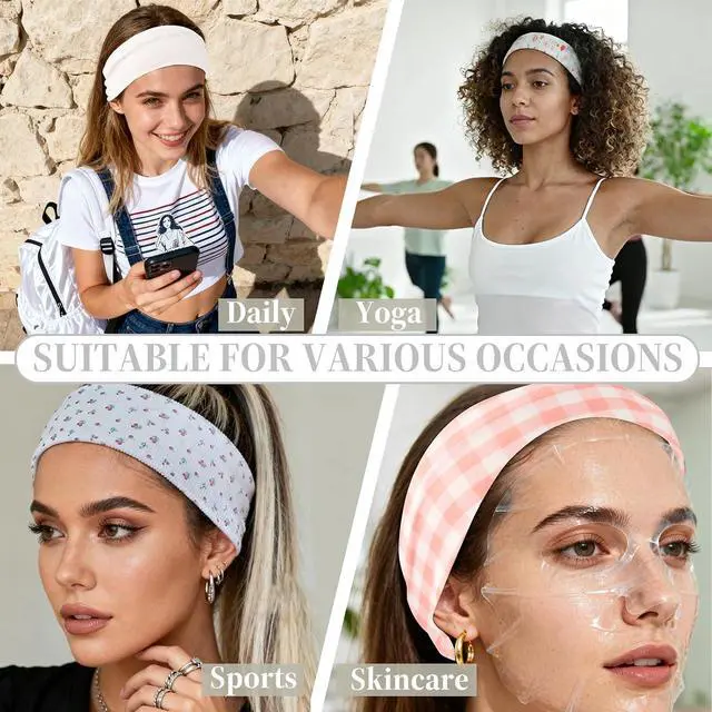 Alt view image 6 of 6 - Yoga Headbands for Women, Non Slip Elastic Sweat Hairbands, Solid Color Head Accessories Headscarves Hair Hoop, Sweat-absorbing Hairbands for Sports, Fitness, Running