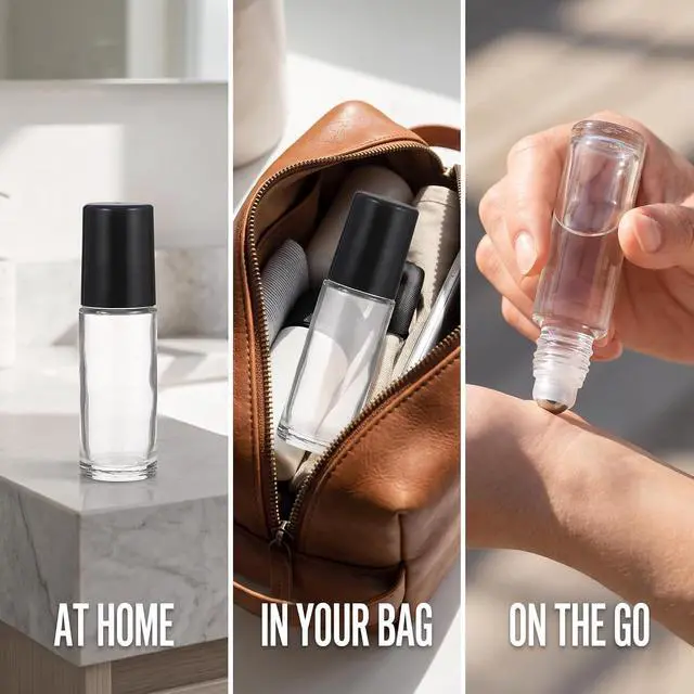 Alt view image 5 of 7 - 2Pcs Black Clear Empty Glass Essential Oil Roller Bottles Vials Containers Refillable Roll-on Bottles with Refillable Containers Tools and Accessories (30ML)