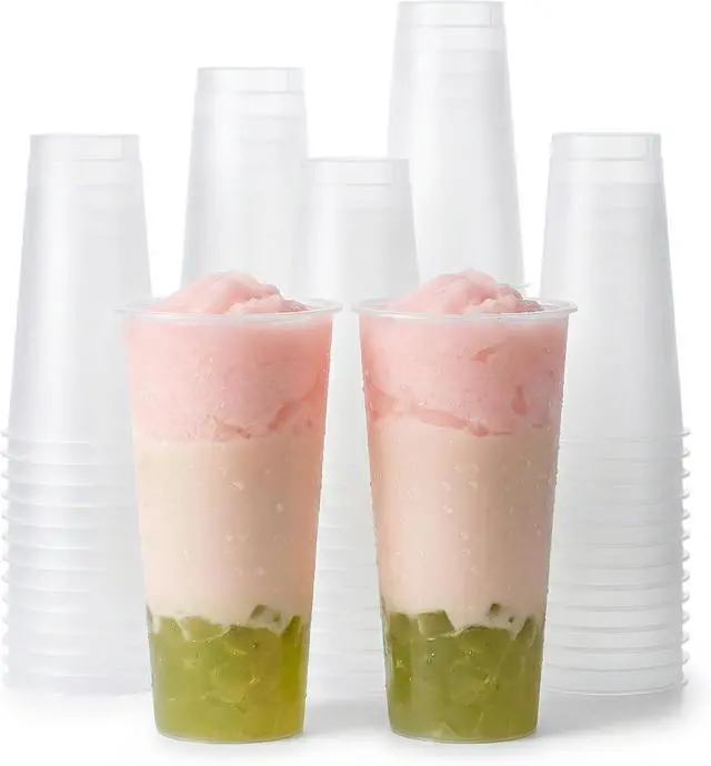 Main image of Disposable Frosted Hard Plastic Boba Tea Cups, 16 24 oz Bulk Plastic Cups For Bubble MilkTea Coffee Hot&Cold Drinks Shop Business (24oz, 20pack without lids)