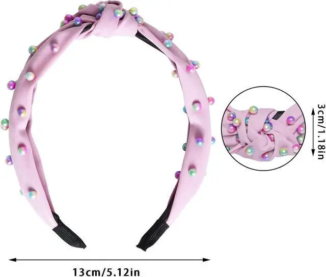 Alt view image 2 of 7 - Sucrain 3 Pcs Pearl Knotted Headbands for Women Girls Colorful Jeweled Embellished Gem Faux Pearl Cross Knot Twisted Hairband Turban Headband Hair Accessories(Pink,Blue,Purple)