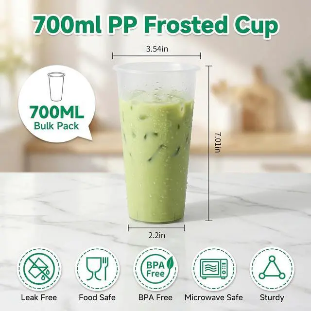 Alt view image 2 of 7 - Disposable Frosted Hard Plastic Boba Tea Cups, 16 24 oz Bulk Plastic Cups For Bubble MilkTea Coffee Hot&Cold Drinks Shop Business (24oz, 20pack without lids)