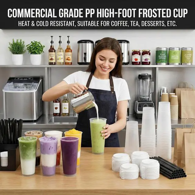 Alt view image 4 of 7 - Disposable Frosted Hard Plastic Boba Tea Cups, 16 24 oz Bulk Plastic Cups For Bubble MilkTea Coffee Hot&Cold Drinks Shop Business (24oz, 20pack without lids)