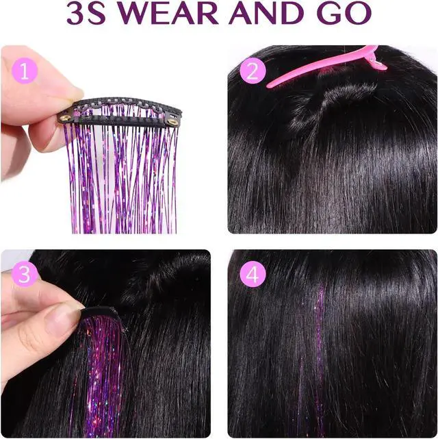 Alt view image 5 of 6 - IDN BEAUTY Hair Tinsel Clip In Green Sparkle Hair Extensions 24 Inch 6pcs