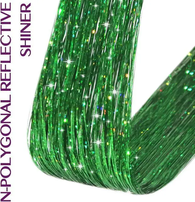 Alt view image 4 of 6 - IDN BEAUTY Hair Tinsel Clip In Green Sparkle Hair Extensions 24 Inch 6pcs