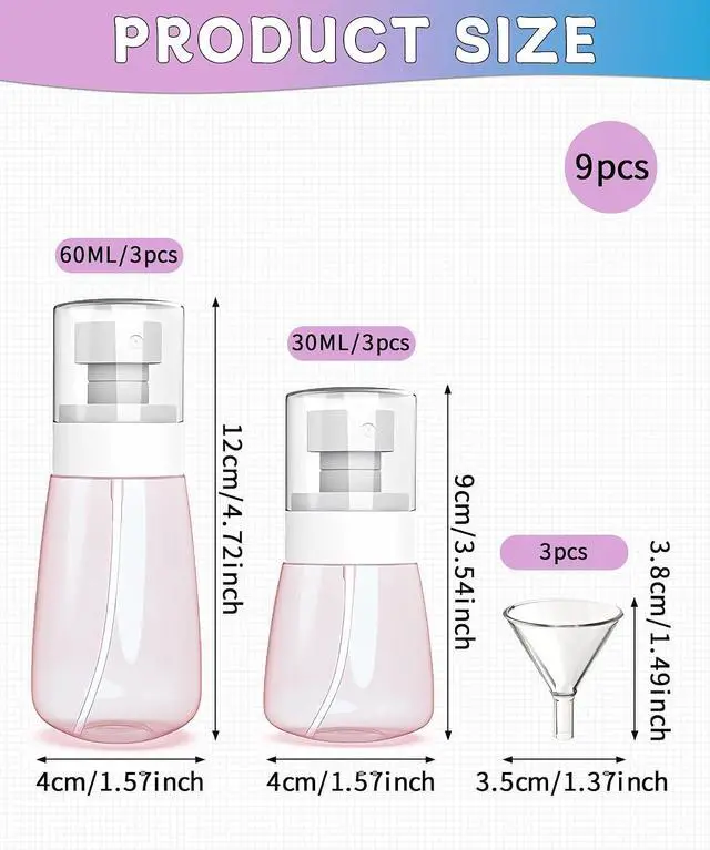 Alt view image 4 of 7 - 6 Pack Small Spray Bottles - Travel Size 3 Pack 1oz/30ml and 3 Pack 2oz/60ml with 3pcs Funnels, Fine Mist Mini Plastic Refillable Spray Bottles - Pink