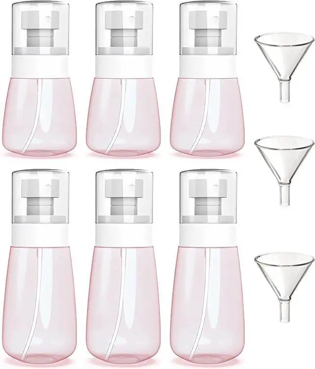 Main image of 6 Pack Small Spray Bottles - Travel Size 3 Pack 1oz/30ml and 3 Pack 2oz/60ml with 3pcs Funnels, Fine Mist Mini Plastic Refillable Spray Bottles - Pink