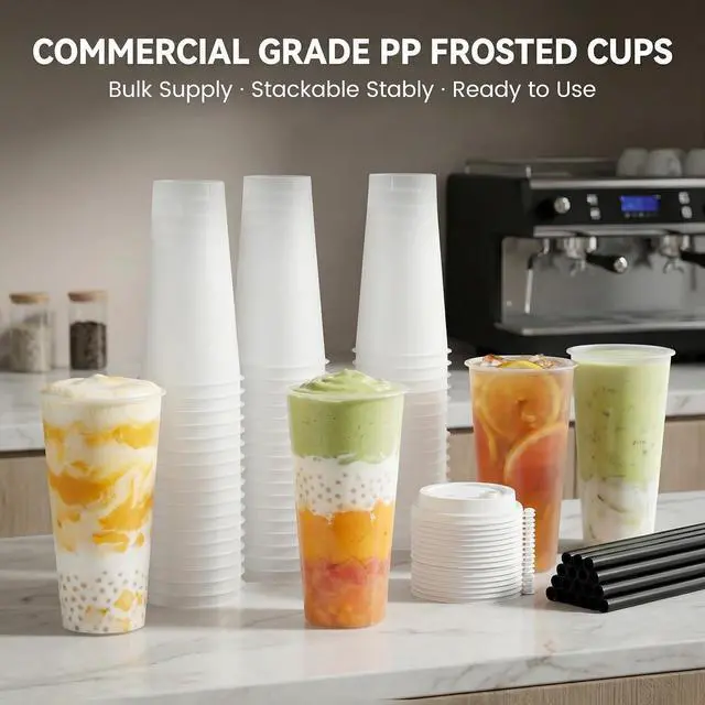 Alt view image 7 of 7 - Disposable Frosted Hard Plastic Boba Tea Cups, 16 24 oz Bulk Plastic Cups For Bubble MilkTea Coffee Hot&Cold Drinks Shop Business (24oz, 20pack without lids)
