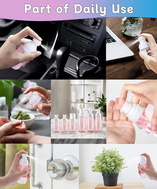 Alt view image 3 of 7 - 6 Pack Small Spray Bottles - Travel Size 3 Pack 1oz/30ml and 3 Pack 2oz/60ml with 3pcs Funnels, Fine Mist Mini Plastic Refillable Spray Bottles - Pink