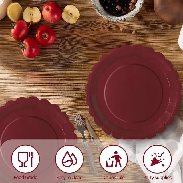 Alt view image 4 of 7 - 40Pcs Red Paper Plates 7Inch Red Scalloped Plates Disposable Dessert Plates for Independence Day Birthday,Baby Shower,Wedding,4th of July