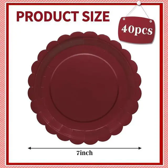 Alt view image 2 of 7 - 40Pcs Red Paper Plates 7Inch Red Scalloped Plates Disposable Dessert Plates for Independence Day Birthday,Baby Shower,Wedding,4th of July