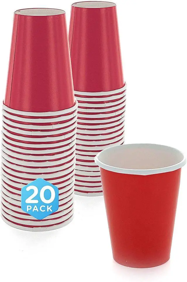 Main image of Disposable Paper Cups, 8 oz. Red Paper Coffee Cups, Strong and Sturdy Coffee Disposable Cups for Party, Wedding, Thanksgiving Day, Christmas, Halloween Hot Cups, Pack of 20