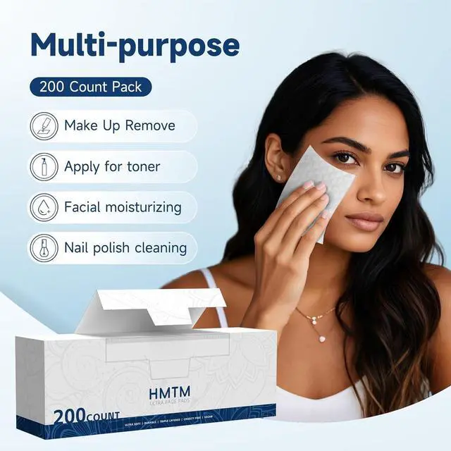 Alt view image 5 of 6 - Cotton Pads, 100% Pure Cotton and Lint Free, 200 Count, Cotton Rounds for Face, Natural for Makeup Remover, Nail Polish Remover, Suitable for All Skin Types