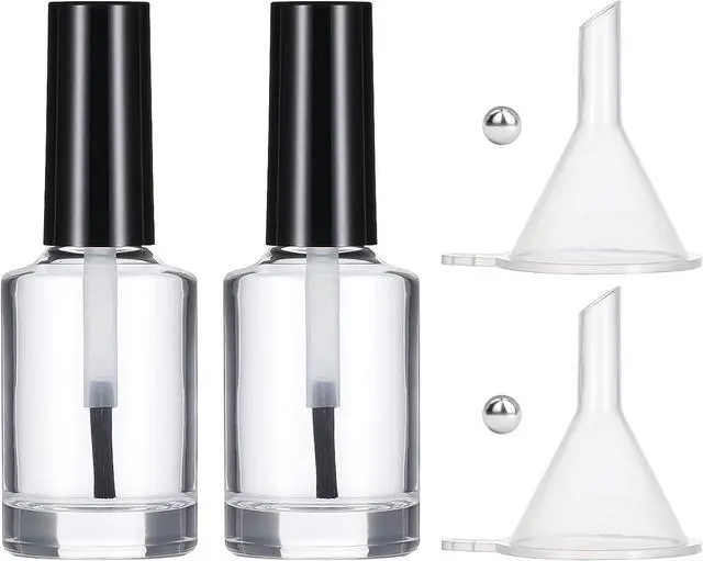 Main image of 2 Pcs Empty Fingernail Polish Bottles Empty Nail Polish Bottles with Brush 15ML Glass Bottle with Cap Funnel Mixing Balls Clear Nail Polishes Containers for Nails Art Samples