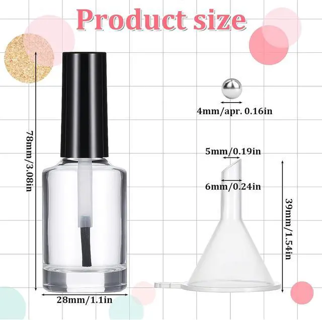 Alt view image 2 of 7 - 2 Pcs Empty Fingernail Polish Bottles Empty Nail Polish Bottles with Brush 15ML Glass Bottle with Cap Funnel Mixing Balls Clear Nail Polishes Containers for Nails Art Samples