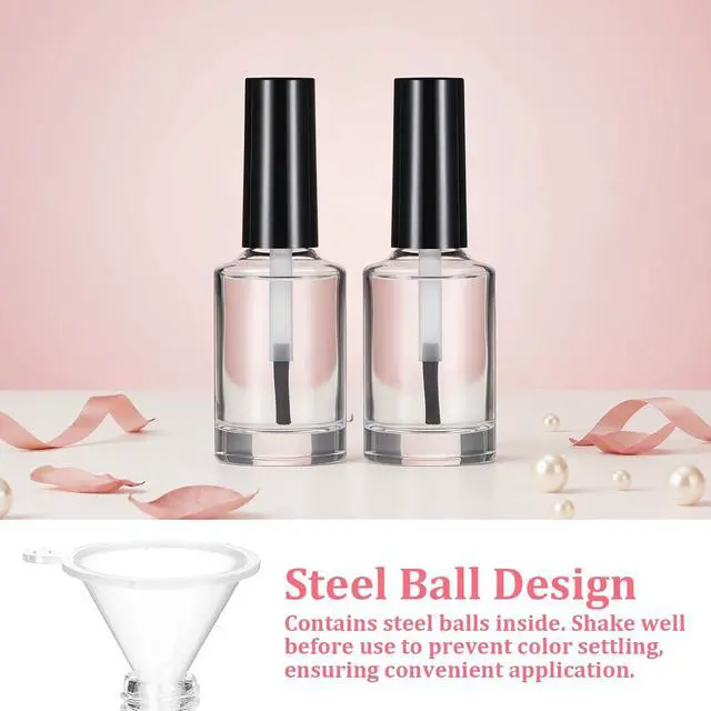 Alt view image 3 of 7 - 2 Pcs Empty Fingernail Polish Bottles Empty Nail Polish Bottles with Brush 15ML Glass Bottle with Cap Funnel Mixing Balls Clear Nail Polishes Containers for Nails Art Samples