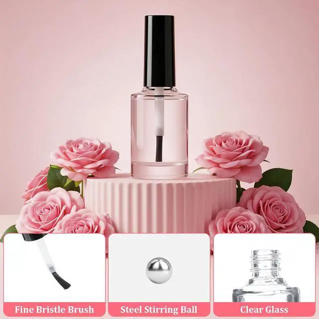 Alt view image 6 of 7 - 2 Pcs Empty Fingernail Polish Bottles Empty Nail Polish Bottles with Brush 15ML Glass Bottle with Cap Funnel Mixing Balls Clear Nail Polishes Containers for Nails Art Samples