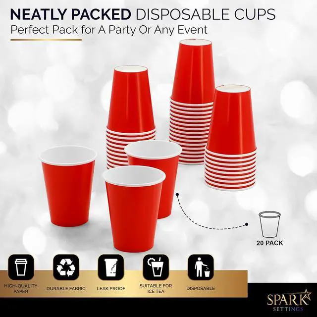 Alt view image 4 of 7 - Disposable Paper Cups, 8 oz. Red Paper Coffee Cups, Strong and Sturdy Coffee Disposable Cups for Party, Wedding, Thanksgiving Day, Christmas, Halloween Hot Cups, Pack of 20