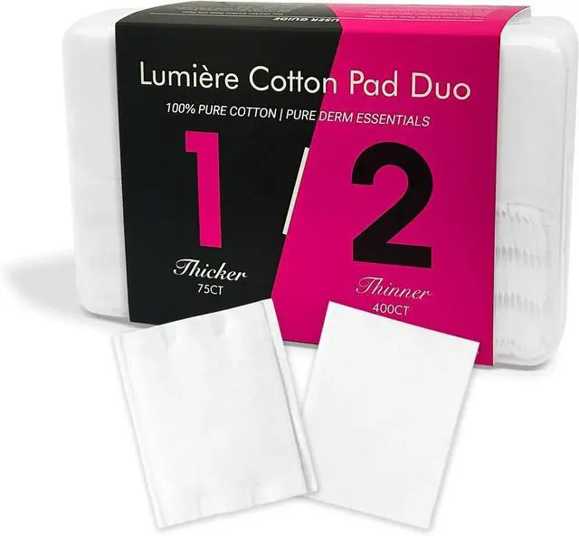 Main image of Double Effect Square Cotton Pads (475 Count), 100% Pure Cotton Pads, Thicker & Thinner Combination for Makeup Removal/Face Cleansing (75 Thicker & 400 Thinner)