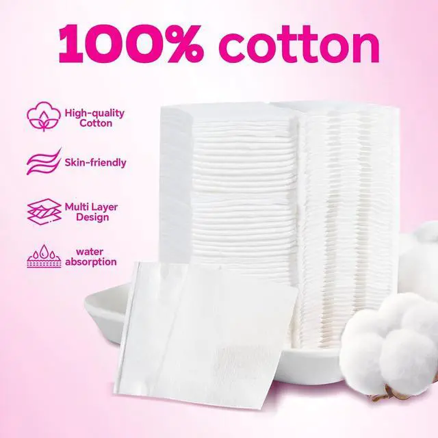 Alt view image 5 of 6 - Double Effect Square Cotton Pads (475 Count), 100% Pure Cotton Pads, Thicker & Thinner Combination for Makeup Removal/Face Cleansing (75 Thicker & 400 Thinner)