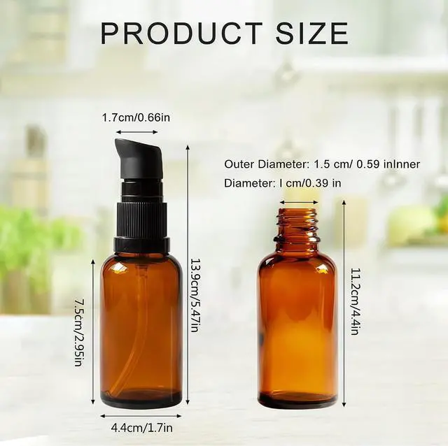 Alt view image 2 of 7 - 100ML/3.4oz Amber Glass Pump Bottle with Black Top, Refillable Travel Size Dispenser, Empty Cosmetic Bottles for Lotions, Serums, Essential Oils, Foundation Cream