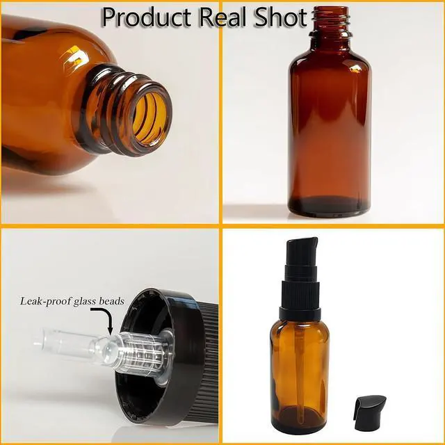 Alt view image 6 of 7 - 100ML/3.4oz Amber Glass Pump Bottle with Black Top, Refillable Travel Size Dispenser, Empty Cosmetic Bottles for Lotions, Serums, Essential Oils, Foundation Cream