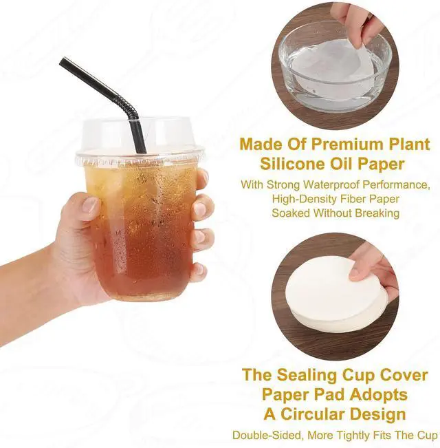 Alt view image 3 of 7 - PATIKIL 3.9" Leak-Proof Cup Cap Lid Liners Round Sealing Paper Pads 500pcs | Paper Cup Cover Sealer Film,for Drink Milk Tea Coffee Beverage,White