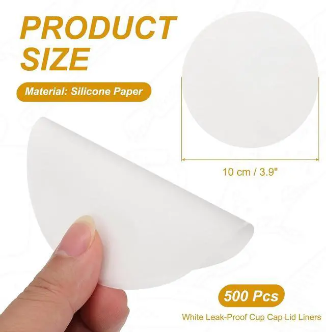 Alt view image 2 of 7 - PATIKIL 3.9" Leak-Proof Cup Cap Lid Liners Round Sealing Paper Pads 500pcs | Paper Cup Cover Sealer Film,for Drink Milk Tea Coffee Beverage,White