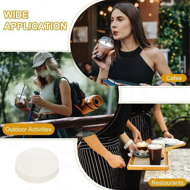 Alt view image 7 of 7 - PATIKIL 3.9" Leak-Proof Cup Cap Lid Liners Round Sealing Paper Pads 500pcs | Paper Cup Cover Sealer Film,for Drink Milk Tea Coffee Beverage,White