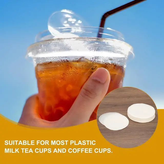 Alt view image 4 of 7 - PATIKIL 3.9" Leak-Proof Cup Cap Lid Liners Round Sealing Paper Pads 500pcs | Paper Cup Cover Sealer Film,for Drink Milk Tea Coffee Beverage,White